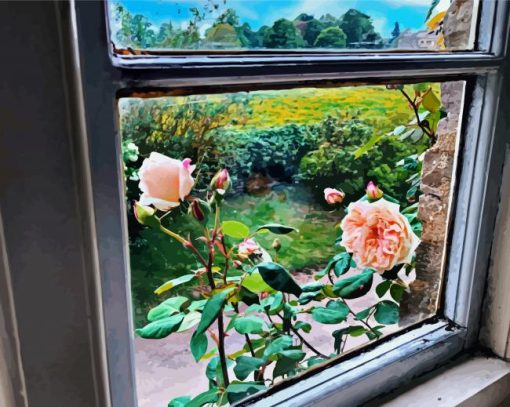 Roses Out The Cottage Window Paint By Number