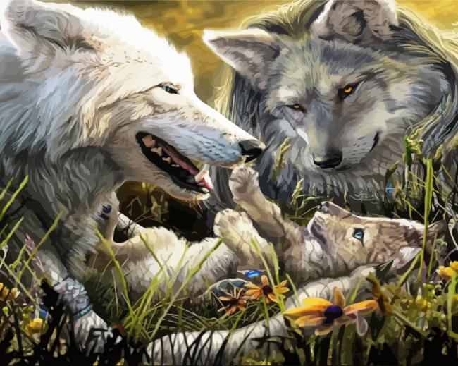 Wolves With Pups Paint By Number