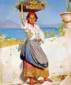 Young Woman Carrying Basket Paint By Number