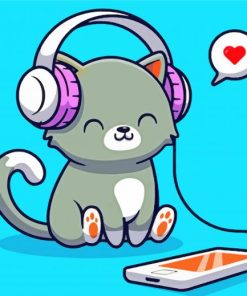 Adorable Cat Listening To Music Paint By Number