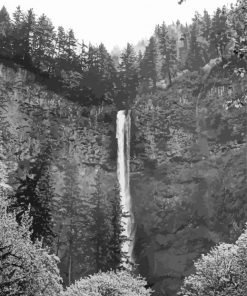 Black And White Multnomah Falls Paint By Number