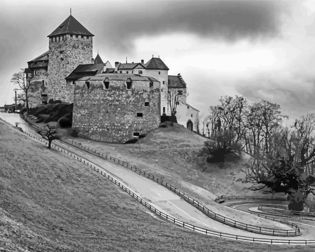Black And White Castle In Liechtenstein Paint By Number