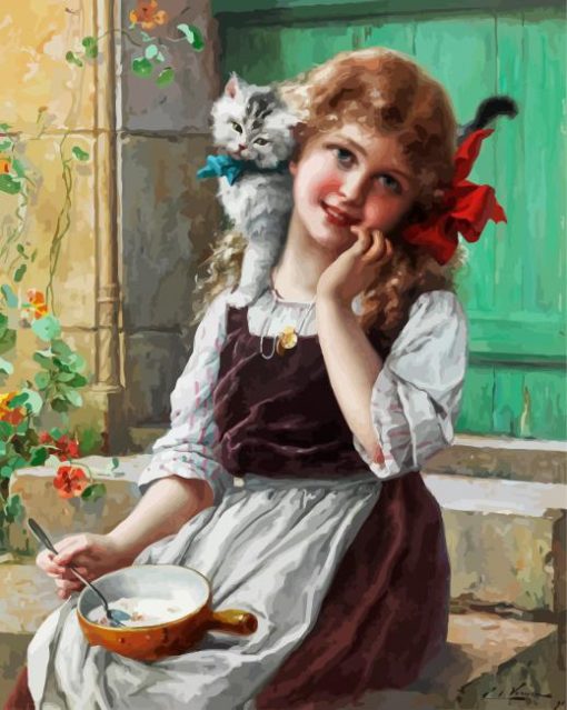 Blonde Little Girl And Kitten Paint By Number