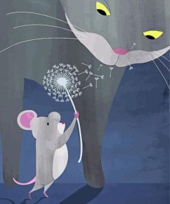 Grey Cat With Mouse Paint By Numbers