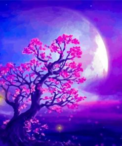 Moon And Pink Flowers Paint By Number