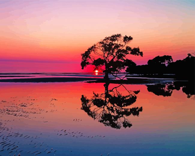 Purple Sunset Australian Landscape Paint By Numbers