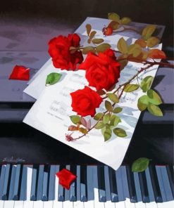 Red Flowers And Piano Paint By Numbers