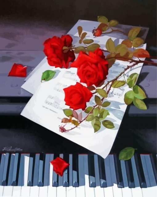 Red Flowers And Piano Paint By Numbers