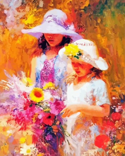 Sisters And Flowers By Pino Daeni Paint By Numbers