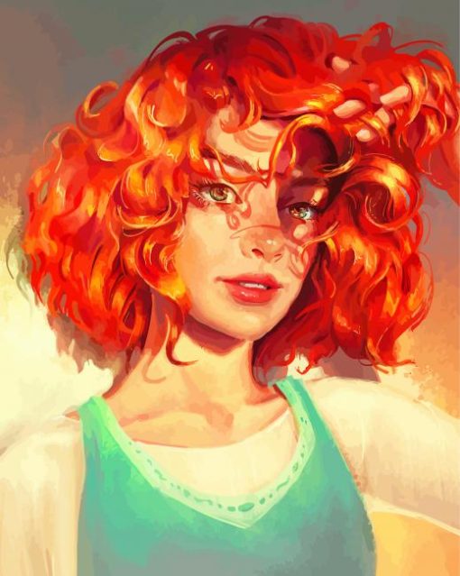 Anime Girl In Red Curls Paint By Number