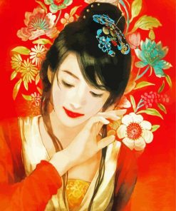 Asian Girl With Flowers Paint By Numbers