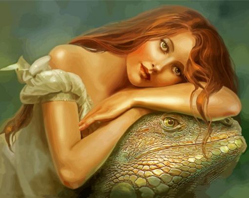 Beautiful Girl And Lizard Paint By Number