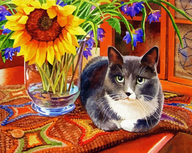 Cat Sunflower Paint By Numbers