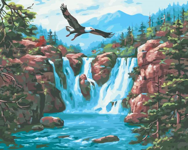 Eagle Over Waterfall Art Paint By Numbers