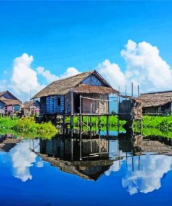 Floating Village Reflection Paint By Numbers