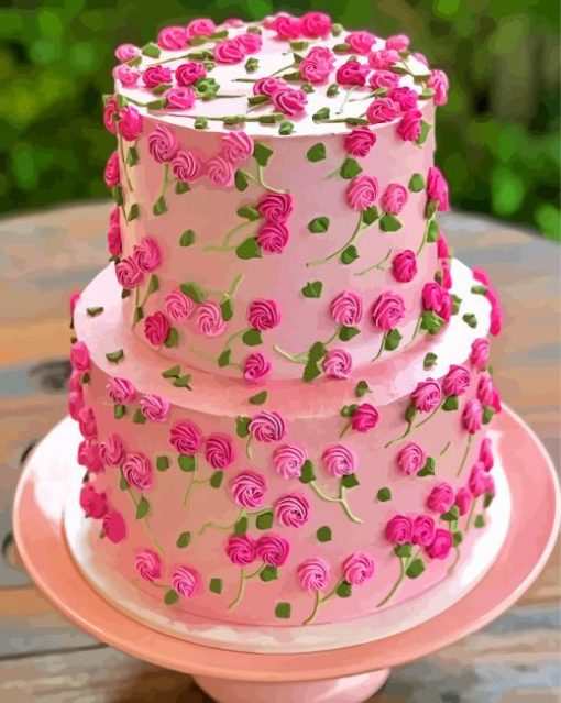 Floral Pink Cake Paint By Numbers