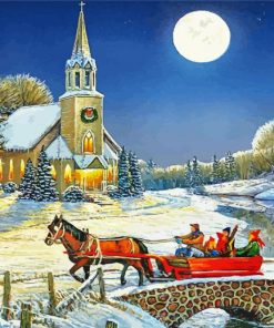 Horse And Sleigh Illustration Paint By Number