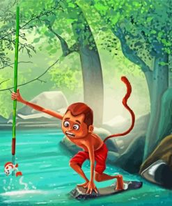 Jungle Monkey Boy Fishing Paint By Number
