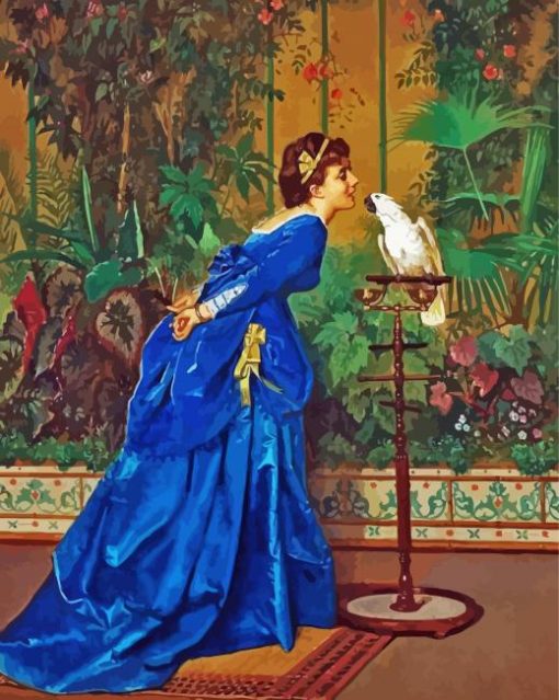 Lady With A Parrot By Auguste Toulmouche Paint By Numbers