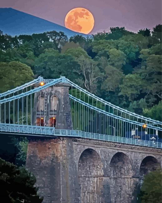 Menai Bridge With Moon View Paint By Number