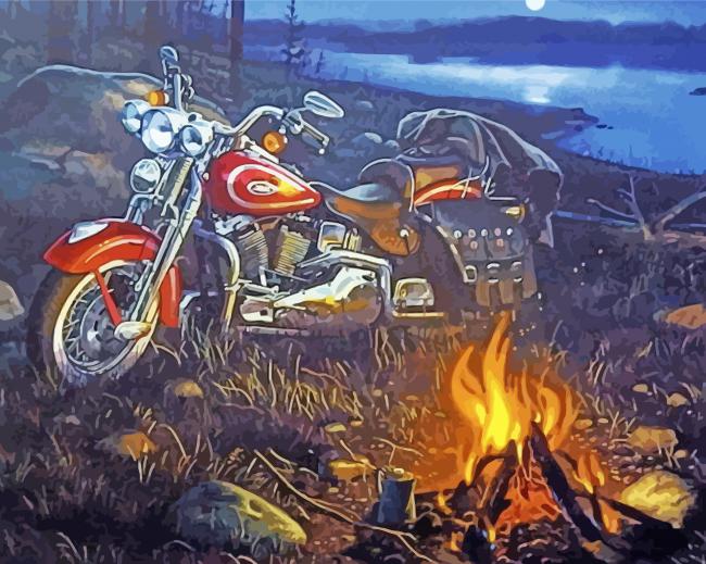 Motorcycle By Lake Paint By Number