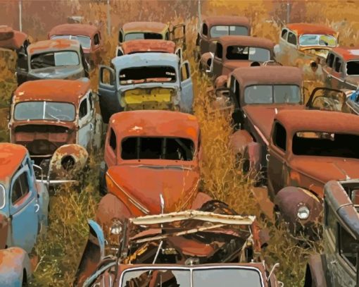 Old Cars In Yard Paint By Numbers