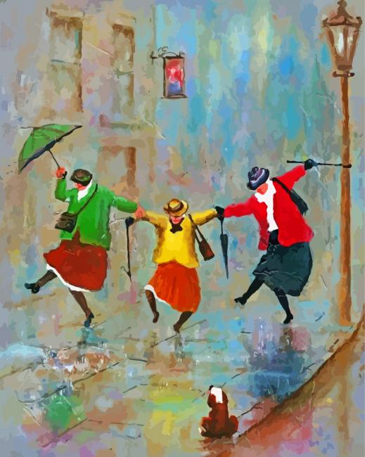 Old Ladies Dancing In The Rain Paint By Numbers - Paint By Numbers