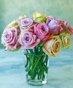 Pink And White Roses In Glass Paint By Numbers