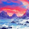 Pink Sunset With Mountain And Waves Art Paint By Numbers