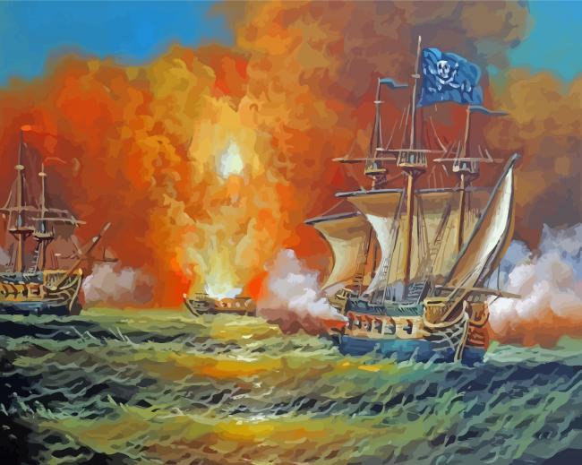 Pirate Ships In Battle Fighting Paint By Numbers