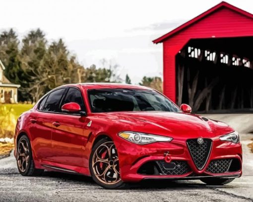 Red Alfa Romeo Giulia Car Paint By Number
