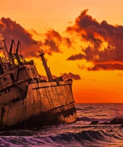 Ship Wrecked Sunset Paint By Number