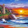 Sunset Lighthouse Waterfall Seascape Paint By Numbers