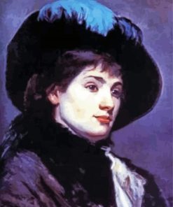Young Lady Wearing A Hat With A Blue Feather By Marie Bashkirtseff Paint By Numbers