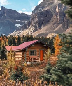 Aesthetic Fall Cabin Illustration Paint By Numbers