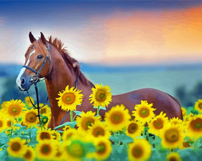 Aesthetic Horse Sunflower Paint By Number