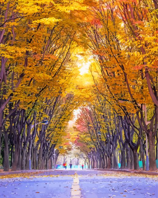 Aesthetic Tree Lined Autumn Road Paint By Numbers