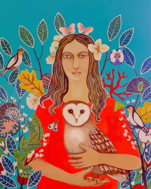 Aesthetic Woman With Owl Paint By Numbers