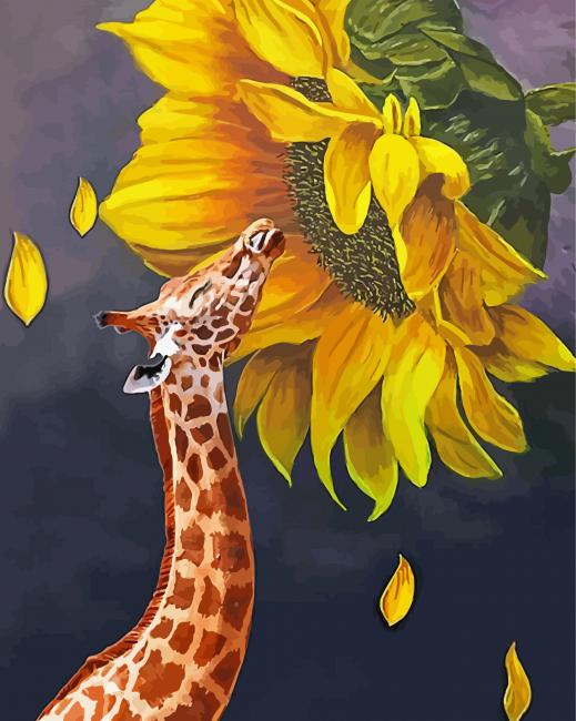 Aesthetic Giraffe Sunflower Art Paint By Numbers