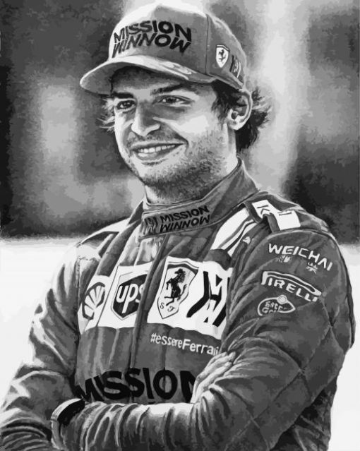 Black And White Carlos Sainz Jr Art Paint By Number