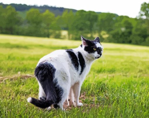 Black And White Cat In Field Paint By Numbers