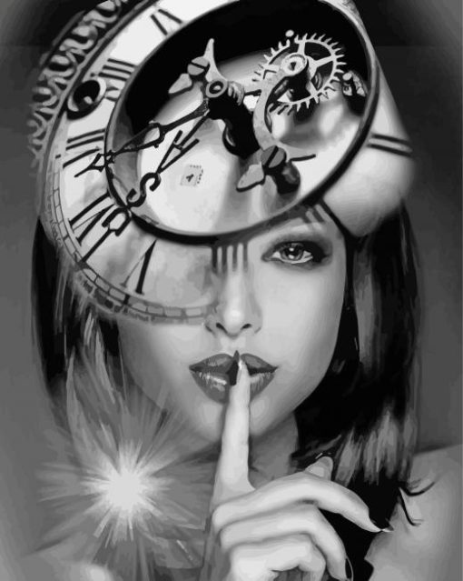 Black And White Woman With Clock Paint By Number