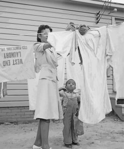 Black And White Women Hanging Laundry Paint By Number