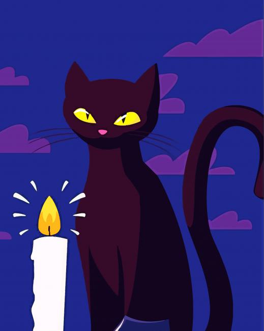 Black Cat And Candle Illustration Paint By Number