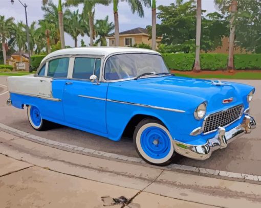Blue 1955 Chevy Four Door Paint By Number