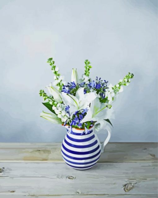 Blue And White Lilies In Jug Paint By Numbers