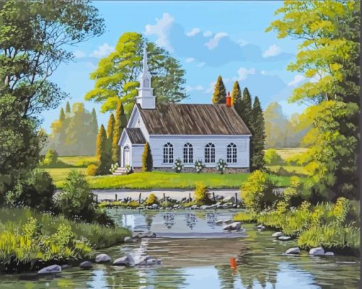 Church In The Woods By Lake Paint By Number