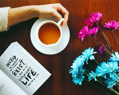 Coffee And Book With Flowers Paint By Number