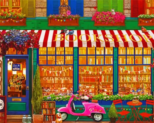 Colorful Vintage Book Shop Paint By Numbers