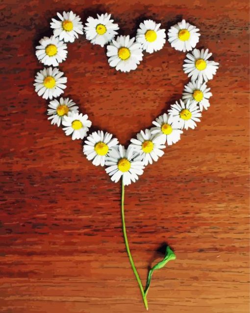 Daisy Flowers In Heart Shape Paint By Numbers